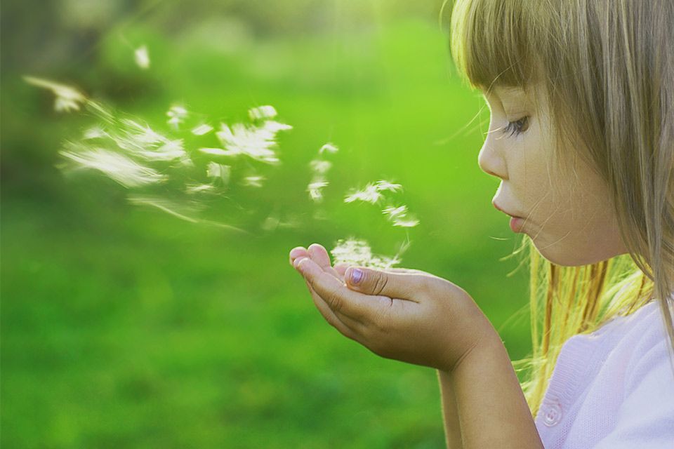 bambina che soffia sul fiore